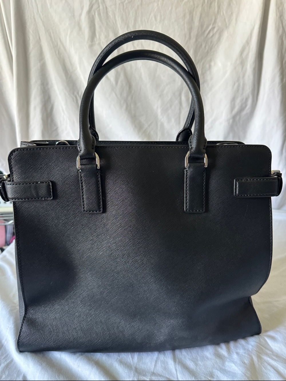 Michael Kors Black Leather Top-Handle Satchel with Silver Hardware - Picture 4 of 7